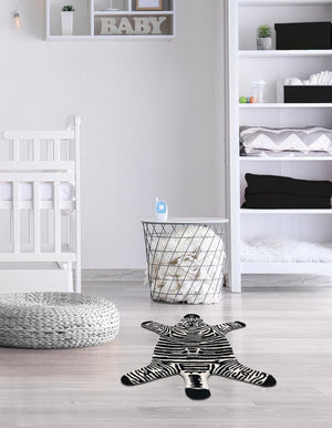 Black and White 4' 1 x 6' 1 Playtime Kids Wool Free Form Rug
