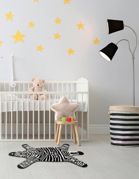 Black and White 4' 1 x 6' 1 Playtime Kids Wool Freeform Area Rug for Baby Nursery, Toddler Playroom,  Bedrooms Hand Tufted High Quality Dense  Wool Pile Natural Carpet for Sale at Rug Engine