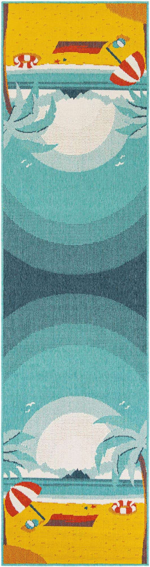 Multicolor 2' 7 x 10' Outdoor Coastal Runner Area Rug Weather Resistant for Patio, Deck, Terrace, Balcony, Porch 100% Polypropylene Coastal Decor Carpet for Sale at Rug Engine