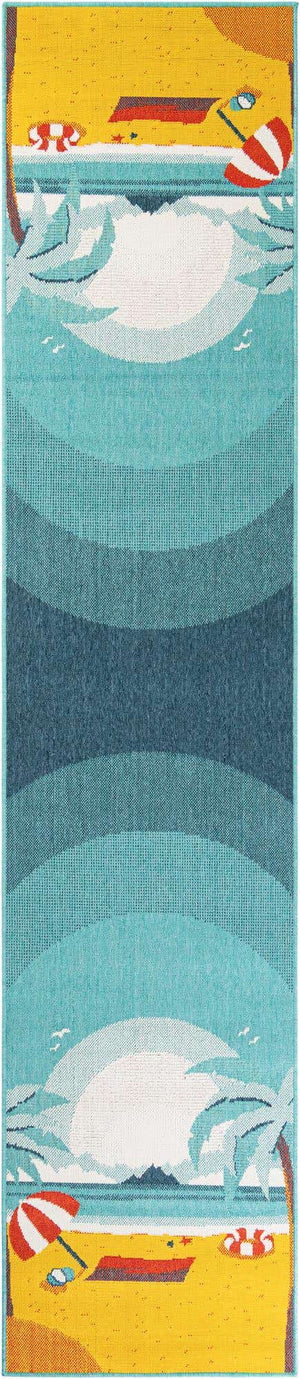 Multicolor 2' 7 x 12' Outdoor Coastal Runner Area Rug Weather Resistant for Patio, Deck, Terrace, Balcony, Porch 100% Polypropylene Coastal Decor Carpet for Sale at Rug Engine