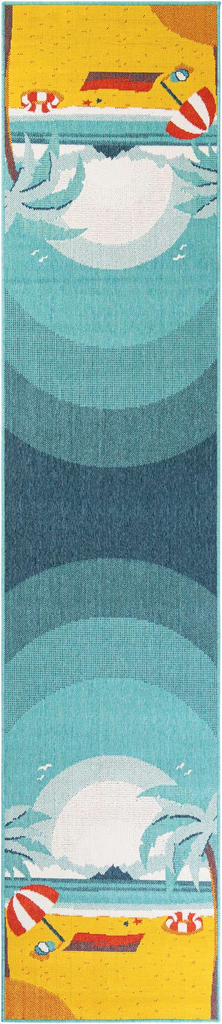 Multicolor 2' 7 x 12' Outdoor Coastal Runner Area Rug Weather Resistant for Patio, Deck, Terrace, Balcony, Porch 100% Polypropylene Coastal Decor Carpet for Sale at Rug Engine