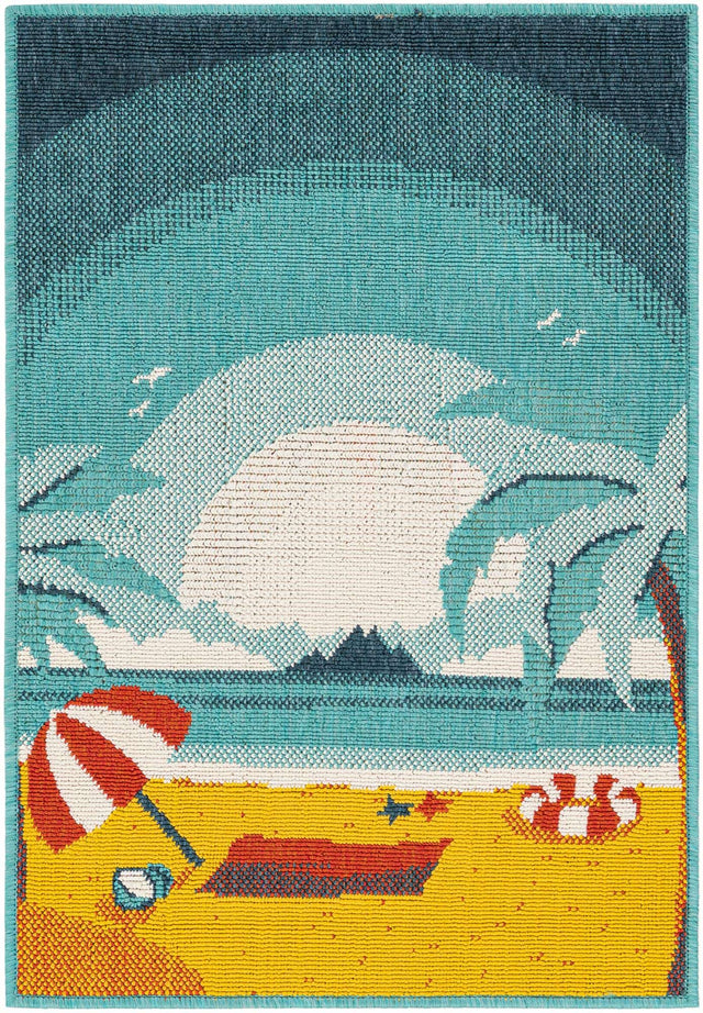 Multicolor 2' x 3' 1 Outdoor Coastal Rectangle Area Rug Weather Resistant for Patio, Deck, Terrace, Balcony, Porch 100% Polypropylene Coastal Decor Carpet for Sale at Rug Engine
