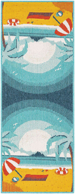 Multicolor 2' x 5' 1 Outdoor Coastal Runner Area Rug Weather Resistant for Patio, Deck, Terrace, Balcony, Porch 100% Polypropylene Coastal Decor Carpet for Sale at Rug Engine