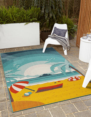 Multicolor 5' 1 x 8' Outdoor Coastal Rectangle Area Rug Weather Resistant for Patio, Deck, Terrace, Balcony, Porch 100% Polypropylene Coastal Decor Carpet for Sale at Rug Engine
