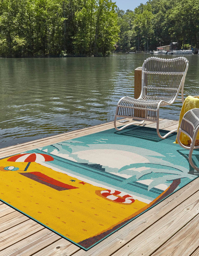 Multicolor 9' x 12' Outdoor Coastal Rectangle Area Rug Weather Resistant for Patio, Deck, Terrace, Balcony, Porch 100% Polypropylene Coastal Decor Carpet for Sale at Rug Engine