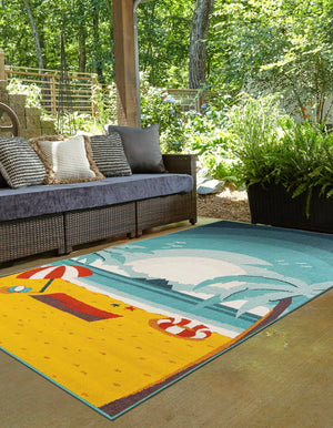Multicolor 7' 10 x 10' Outdoor Coastal Rectangle Area Rug Weather Resistant for Patio, Deck, Terrace, Balcony, Porch 100% Polypropylene Coastal Decor Carpet for Sale at Rug Engine