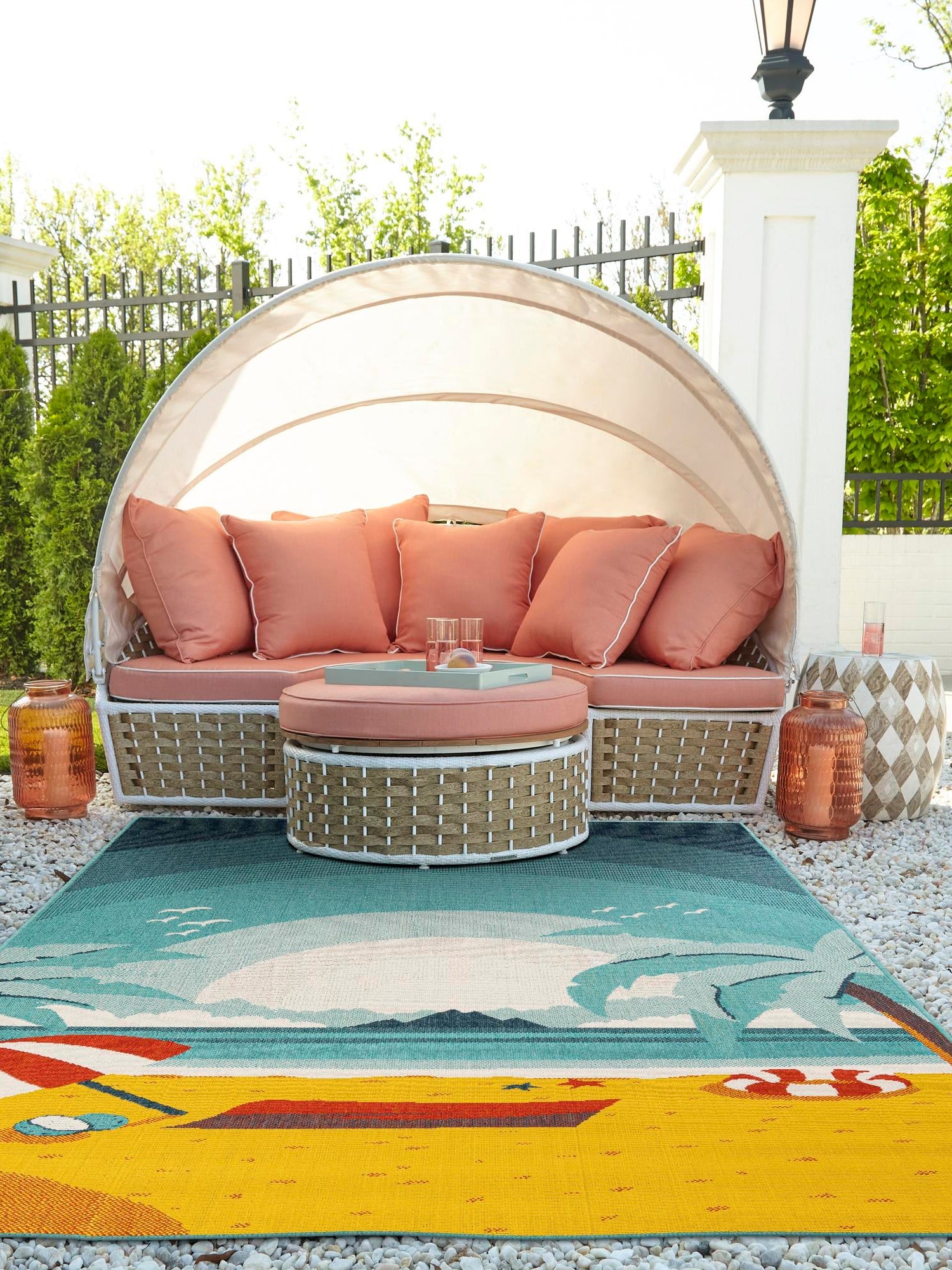 Multicolor 6' 1 x 9' Outdoor Coastal Rectangle Area Rug Weather Resistant for Patio, Deck, Terrace, Balcony, Porch 100% Polypropylene Coastal Decor Carpet for Sale at Rug Engine