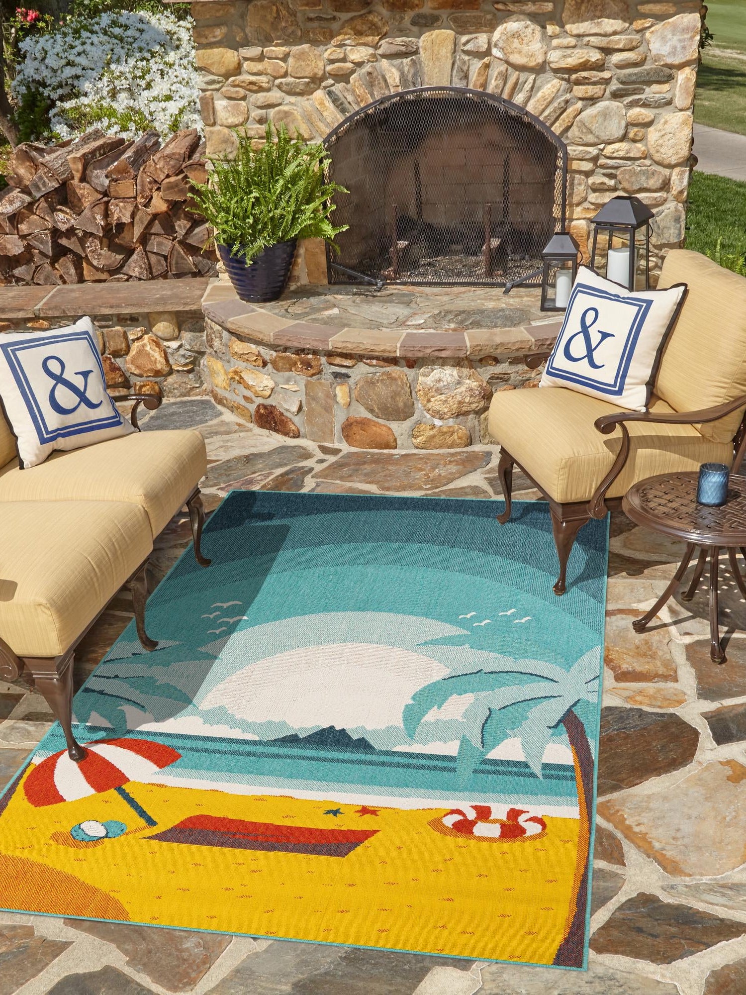 Multicolor 2' x 3' 1 Outdoor Coastal Rectangle Area Rug Weather Resistant for Patio, Deck, Terrace, Balcony, Porch 100% Polypropylene Coastal Decor Carpet for Sale at Rug Engine