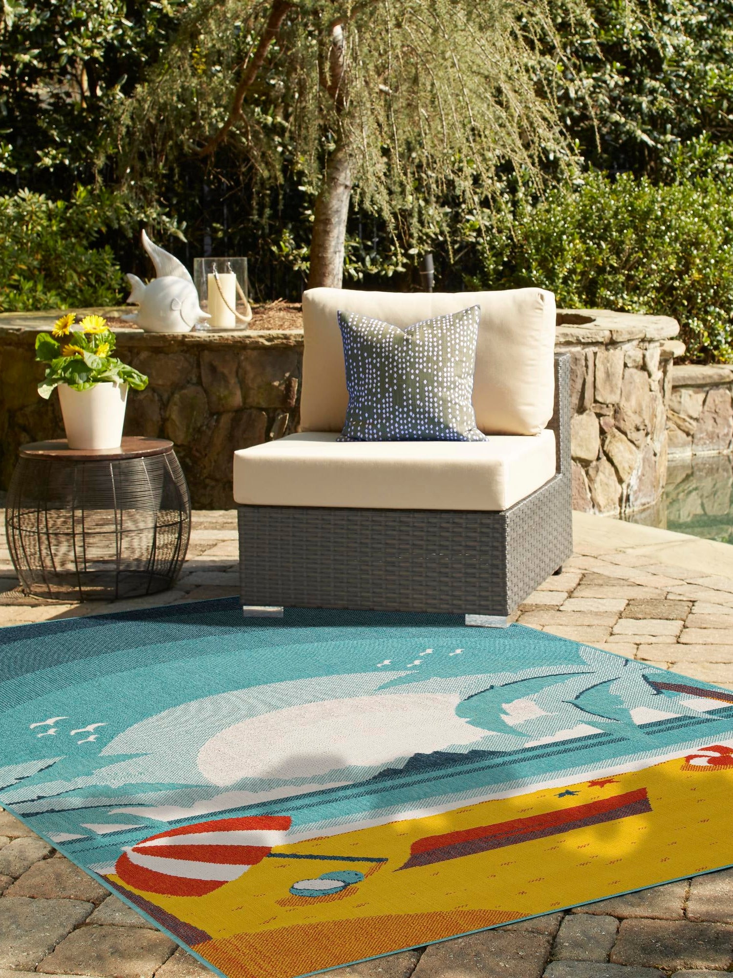 Multicolor 2' x 3' 1 Outdoor Coastal Rectangle Area Rug Weather Resistant for Patio, Deck, Terrace, Balcony, Porch 100% Polypropylene Coastal Decor Carpet for Sale at Rug Engine