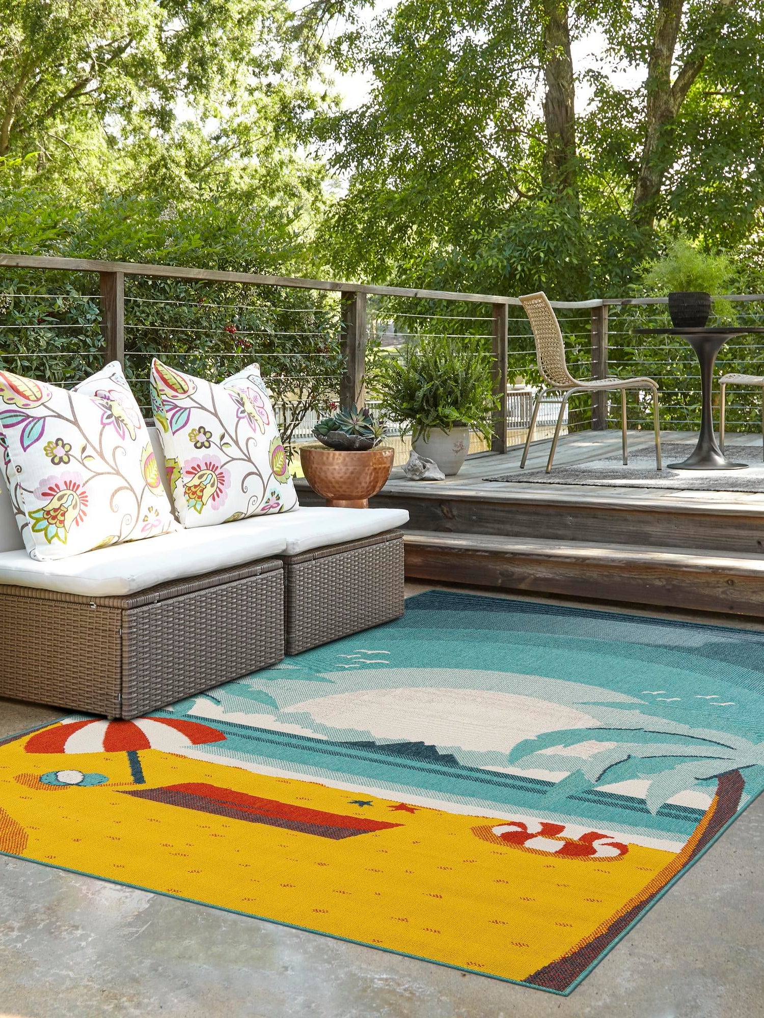 Multicolor 7' 10 x 10' Outdoor Coastal Rectangle Area Rug Weather Resistant for Patio, Deck, Terrace, Balcony, Porch 100% Polypropylene Coastal Decor Carpet for Sale at Rug Engine