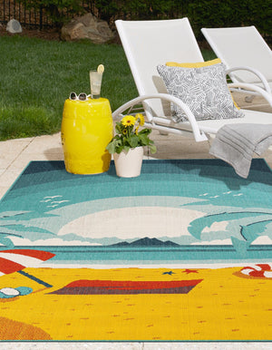 Multicolor 9' x 12' Outdoor Coastal Rectangle Area Rug Weather Resistant for Patio, Deck, Terrace, Balcony, Porch 100% Polypropylene Coastal Decor Carpet for Sale at Rug Engine