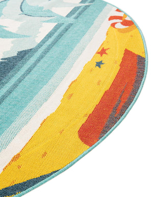 Multicolor 4' 1 x 4' 1 Outdoor Coastal Round Area Rug Weather Resistant for Patio, Deck, Terrace, Balcony, Porch 100% Polypropylene Coastal Decor Carpet for Sale at Rug Engine