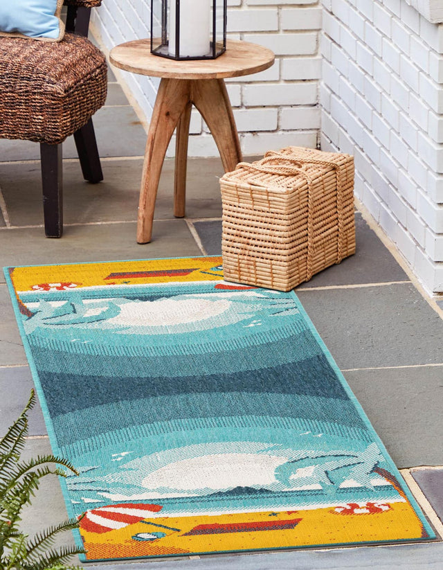 Multicolor 2' x 8' Outdoor Coastal Runner Area Rug Weather Resistant for Patio, Deck, Terrace, Balcony, Porch 100% Polypropylene Coastal Decor Carpet for Sale at Rug Engine