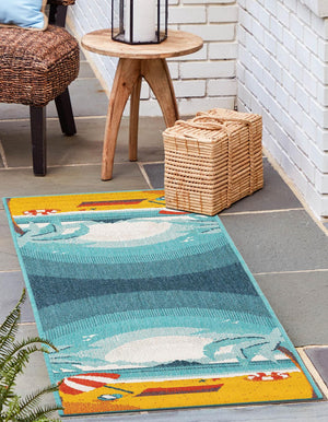 Multicolor 2' 7 x 12' Outdoor Coastal Runner Area Rug Weather Resistant for Patio, Deck, Terrace, Balcony, Porch 100% Polypropylene Coastal Decor Carpet for Sale at Rug Engine
