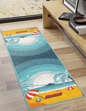 Multicolor 2' 7 x 12' Outdoor Coastal Runner Area Rug Weather Resistant for Patio, Deck, Terrace, Balcony, Porch 100% Polypropylene Coastal Decor Carpet for Sale at Rug Engine