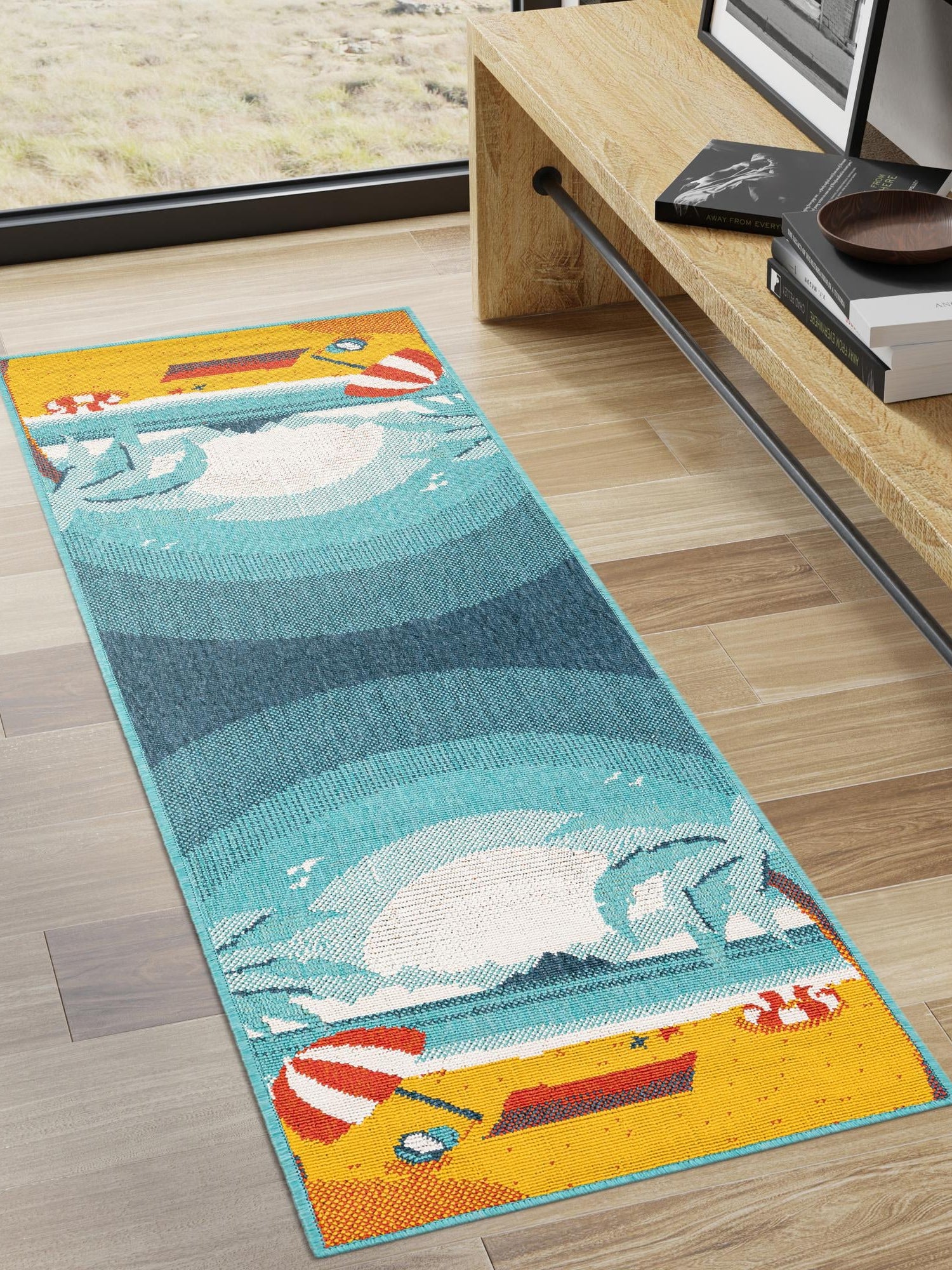Multicolor 2' x 6' 1 Outdoor Coastal Runner Area Rug Weather Resistant for Patio, Deck, Terrace, Balcony, Porch 100% Polypropylene Coastal Decor Carpet for Sale at Rug Engine
