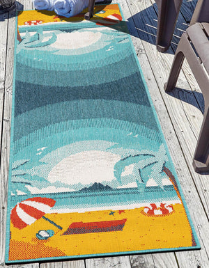 Multicolor 2' 7 x 10' Outdoor Coastal Runner Area Rug Weather Resistant for Patio, Deck, Terrace, Balcony, Porch 100% Polypropylene Coastal Decor Carpet for Sale at Rug Engine