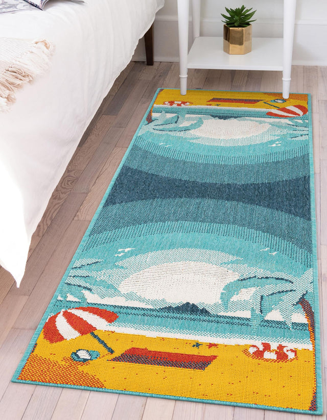 Multicolor 2' 7 x 12' Outdoor Coastal Runner Area Rug Weather Resistant for Patio, Deck, Terrace, Balcony, Porch 100% Polypropylene Coastal Decor Carpet for Sale at Rug Engine