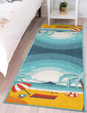 Multicolor 2' x 8' Outdoor Coastal Runner Area Rug Weather Resistant for Patio, Deck, Terrace, Balcony, Porch 100% Polypropylene Coastal Decor Carpet for Sale at Rug Engine