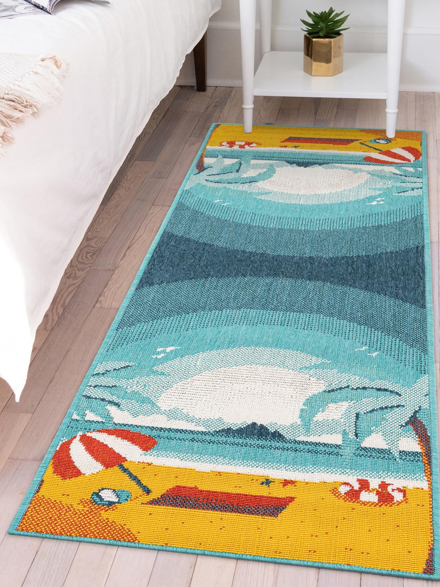 Multicolor 2' x 5' 1 Outdoor Coastal Runner Area Rug Weather Resistant for Patio, Deck, Terrace, Balcony, Porch 100% Polypropylene Coastal Decor Carpet for Sale at Rug Engine