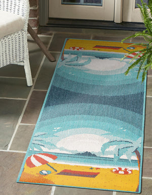 Multicolor 2' x 6' 1 Outdoor Coastal Runner Area Rug Weather Resistant for Patio, Deck, Terrace, Balcony, Porch 100% Polypropylene Coastal Decor Carpet for Sale at Rug Engine