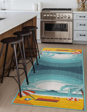 Multicolor 2' 7 x 12' Outdoor Coastal Runner Area Rug Weather Resistant for Patio, Deck, Terrace, Balcony, Porch 100% Polypropylene Coastal Decor Carpet for Sale at Rug Engine