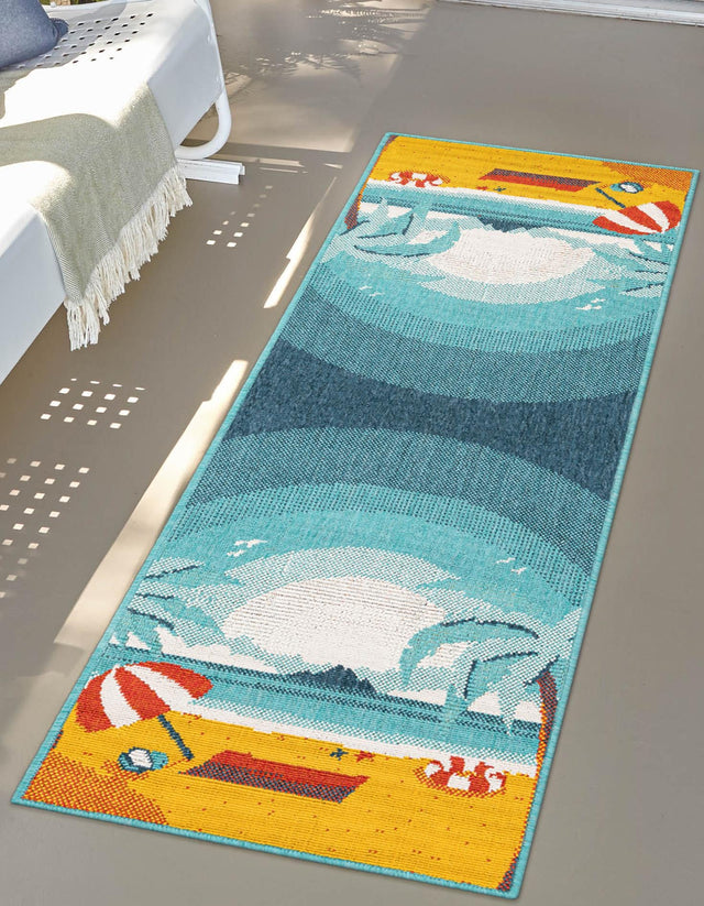 Multicolor 2' x 6' 1 Outdoor Coastal Runner Area Rug Weather Resistant for Patio, Deck, Terrace, Balcony, Porch 100% Polypropylene Coastal Decor Carpet for Sale at Rug Engine