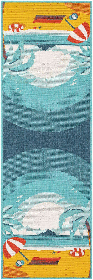 Multicolor 2' x 6' 1 Outdoor Coastal Runner Area Rug Weather Resistant for Patio, Deck, Terrace, Balcony, Porch 100% Polypropylene Coastal Decor Carpet for Sale at Rug Engine