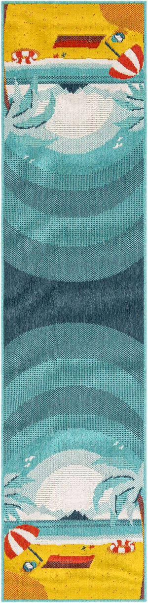 Multicolor 2' x 8' Outdoor Coastal Runner Area Rug Weather Resistant for Patio, Deck, Terrace, Balcony, Porch 100% Polypropylene Coastal Decor Carpet for Sale at Rug Engine
