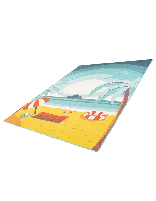 Multicolor 7' 10 x 10' Outdoor Coastal Rectangle Area Rug Weather Resistant for Patio, Deck, Terrace, Balcony, Porch 100% Polypropylene Coastal Decor Carpet for Sale at Rug Engine