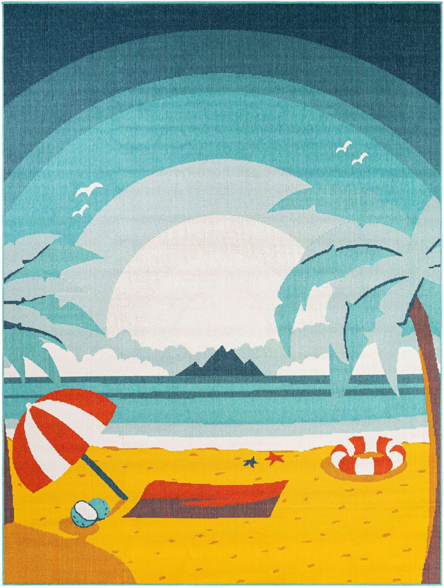Multicolor 9' x 12' Outdoor Coastal Rectangle Area Rug Weather Resistant for Patio, Deck, Terrace, Balcony, Porch 100% Polypropylene Coastal Decor Carpet for Sale at Rug Engine