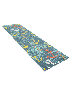 Navy Blue 2' 7 x 10' Outdoor Coastal Runner Area Rug Weather Resistant for Patio, Deck, Terrace, Balcony, Porch 100% Polypropylene Coastal Decor Carpet for Sale at Rug Engine