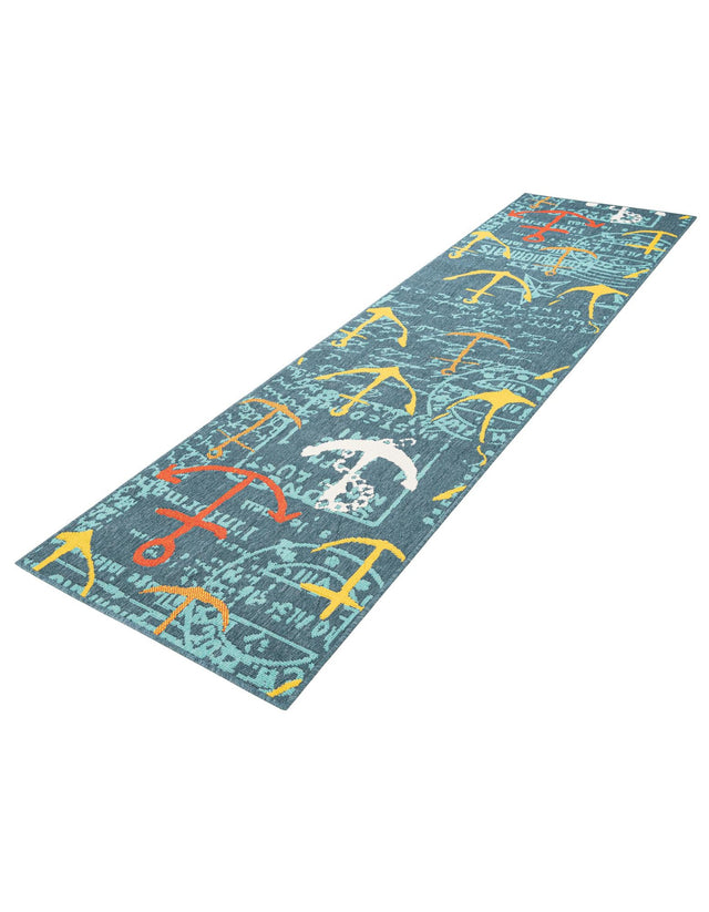 Navy Blue 2' 7 x 10' Outdoor Coastal Runner Area Rug Weather Resistant for Patio, Deck, Terrace, Balcony, Porch 100% Polypropylene Coastal Decor Carpet for Sale at Rug Engine