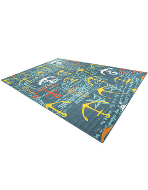 Navy Blue 10' x 14' 1 Outdoor Coastal Rectangle Area Rug Weather Resistant for Patio, Deck, Terrace, Balcony, Porch 100% Polypropylene Coastal Decor Carpet for Sale at Rug Engine