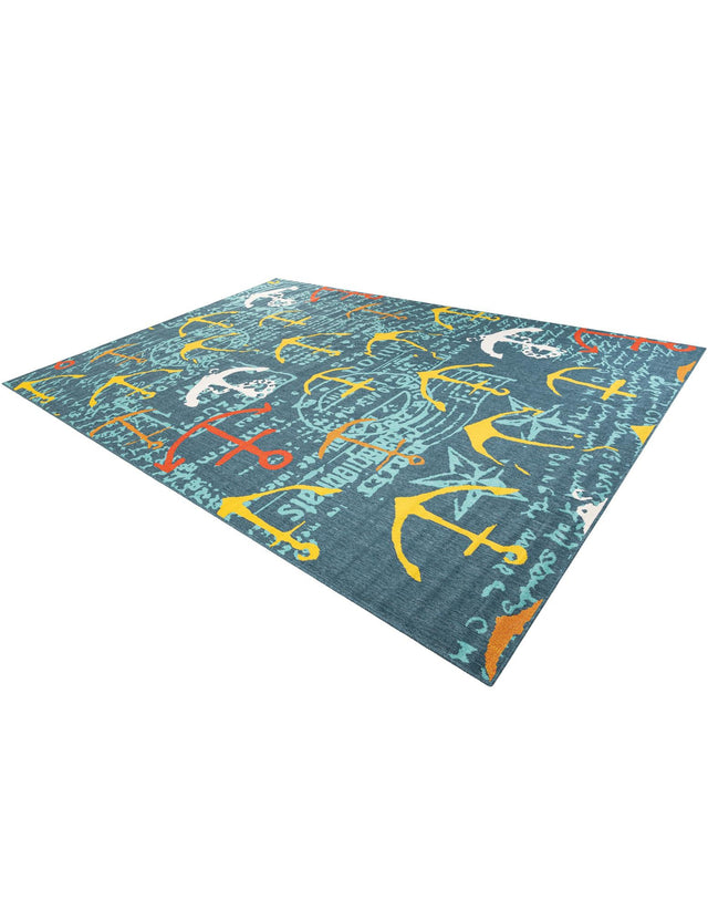 Navy Blue 10' x 14' 1 Outdoor Coastal Rectangle Area Rug Weather Resistant for Patio, Deck, Terrace, Balcony, Porch 100% Polypropylene Coastal Decor Carpet for Sale at Rug Engine