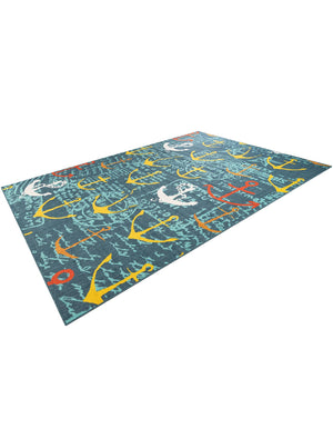 Navy Blue 10' x 14' 1 Outdoor Coastal Rectangle Area Rug Weather Resistant for Patio, Deck, Terrace, Balcony, Porch 100% Polypropylene Coastal Decor Carpet for Sale at Rug Engine