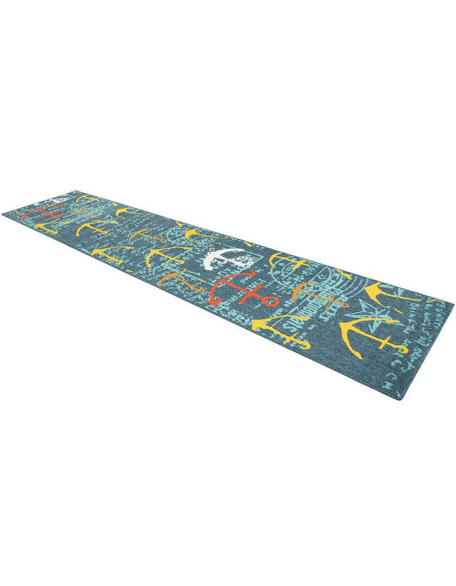Navy Blue 2' 7 x 12' Outdoor Coastal Runner Area Rug Weather Resistant for Patio, Deck, Terrace, Balcony, Porch 100% Polypropylene Coastal Decor Carpet for Sale at Rug Engine