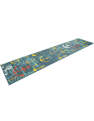Navy Blue 2' 7 x 12' Outdoor Coastal Runner Area Rug Weather Resistant for Patio, Deck, Terrace, Balcony, Porch 100% Polypropylene Coastal Decor Carpet for Sale at Rug Engine