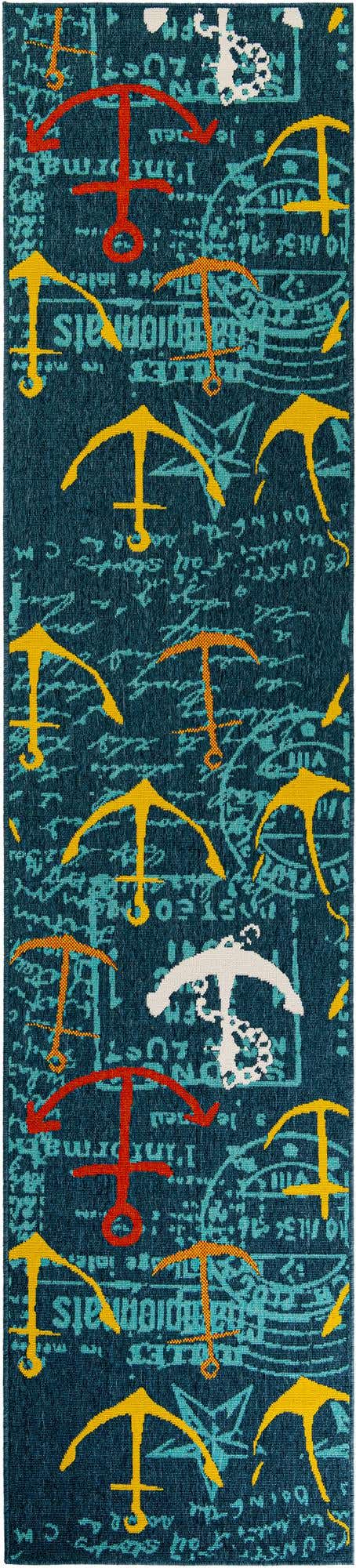 Navy Blue 2' 7 x 12' Outdoor Coastal Runner Area Rug Weather Resistant for Patio, Deck, Terrace, Balcony, Porch 100% Polypropylene Coastal Decor Carpet for Sale at Rug Engine