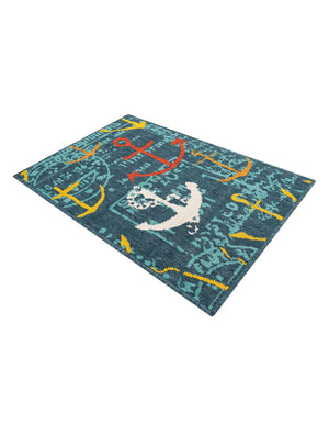 Navy Blue 2' x 3' 1 Outdoor Coastal Rectangle Area Rug Weather Resistant for Patio, Deck, Terrace, Balcony, Porch 100% Polypropylene Coastal Decor Carpet for Sale at Rug Engine
