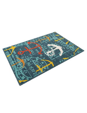 Navy Blue 2' x 3' 1 Outdoor Coastal Rectangle Area Rug Weather Resistant for Patio, Deck, Terrace, Balcony, Porch 100% Polypropylene Coastal Decor Carpet for Sale at Rug Engine