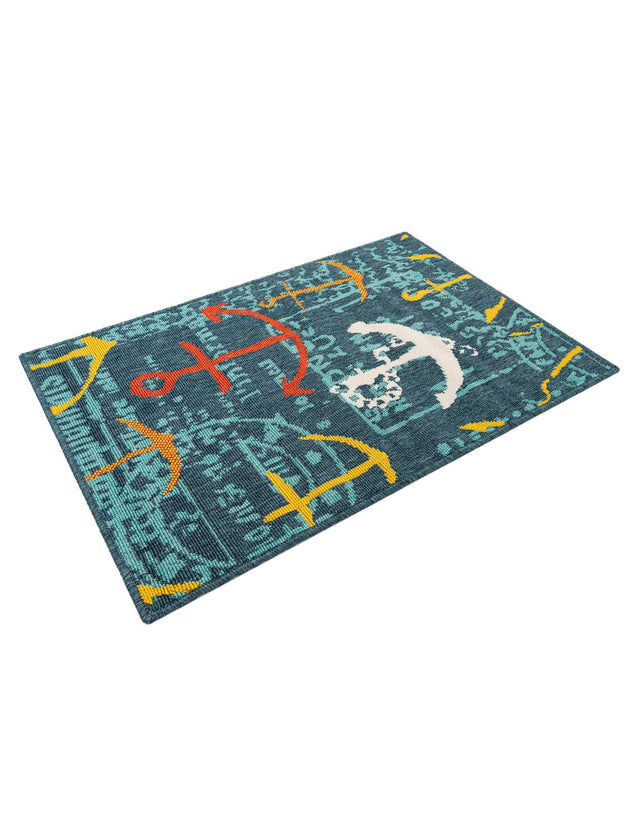 Navy Blue 2' x 3' 1 Outdoor Coastal Rectangle Area Rug Weather Resistant for Patio, Deck, Terrace, Balcony, Porch 100% Polypropylene Coastal Decor Carpet for Sale at Rug Engine