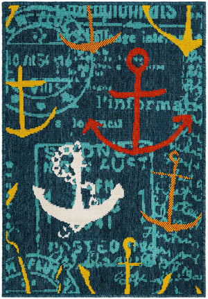 Navy Blue 2' x 3' 1 Outdoor Coastal Rectangle Area Rug Weather Resistant for Patio, Deck, Terrace, Balcony, Porch 100% Polypropylene Coastal Decor Carpet for Sale at Rug Engine