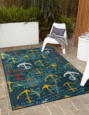 Navy Blue 10' x 14' 1 Outdoor Coastal Rectangle Area Rug Weather Resistant for Patio, Deck, Terrace, Balcony, Porch 100% Polypropylene Coastal Decor Carpet for Sale at Rug Engine