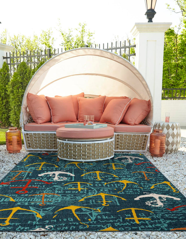 Navy Blue 2' x 3' 1 Outdoor Coastal Rectangle Area Rug Weather Resistant for Patio, Deck, Terrace, Balcony, Porch 100% Polypropylene Coastal Decor Carpet for Sale at Rug Engine