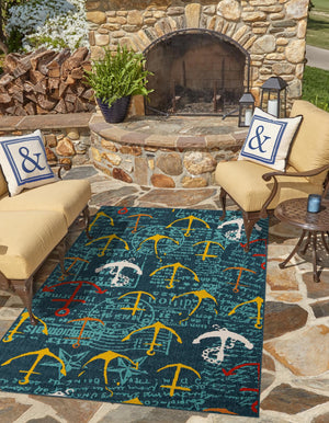 Navy Blue 10' x 14' 1 Outdoor Coastal Rectangle Area Rug Weather Resistant for Patio, Deck, Terrace, Balcony, Porch 100% Polypropylene Coastal Decor Carpet for Sale at Rug Engine