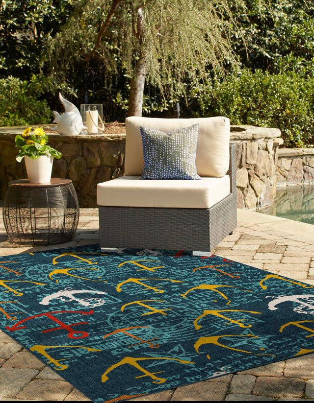 Navy Blue 2' x 3' 1 Outdoor Coastal Rectangle Area Rug Weather Resistant for Patio, Deck, Terrace, Balcony, Porch 100% Polypropylene Coastal Decor Carpet for Sale at Rug Engine