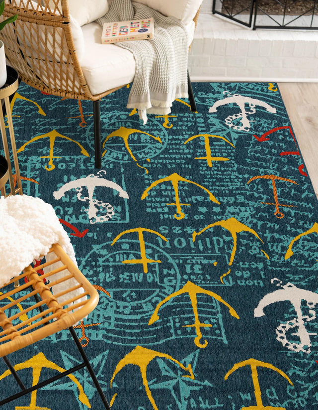 Navy Blue 2' x 3' 1 Outdoor Coastal Rectangle Area Rug Weather Resistant for Patio, Deck, Terrace, Balcony, Porch 100% Polypropylene Coastal Decor Carpet for Sale at Rug Engine