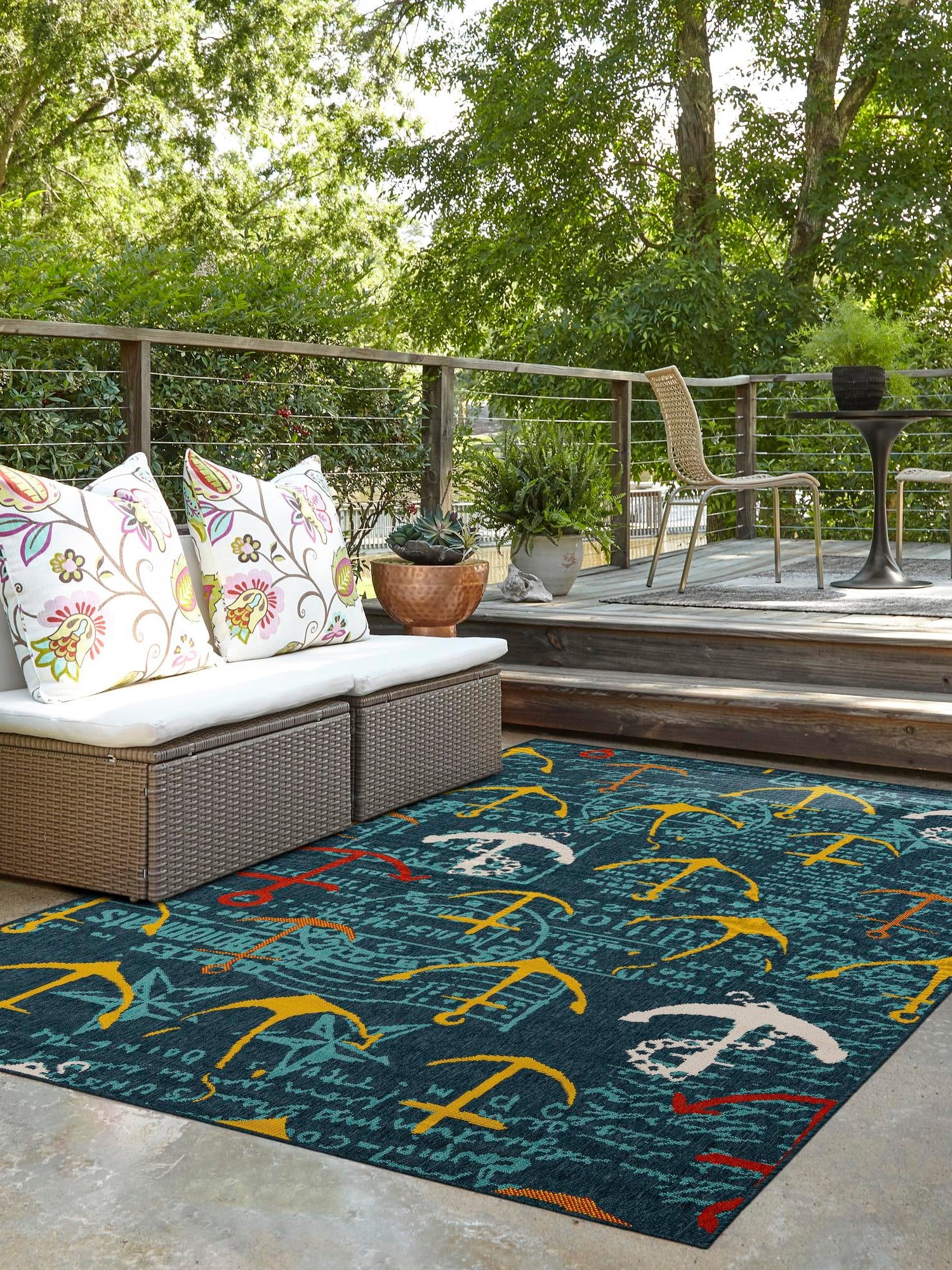 Navy Blue 2' x 3' 1 Outdoor Coastal Rectangle Area Rug Weather Resistant for Patio, Deck, Terrace, Balcony, Porch 100% Polypropylene Coastal Decor Carpet for Sale at Rug Engine