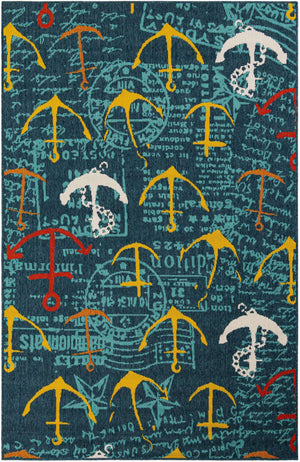Navy Blue 5' 1 x 8' Outdoor Coastal Rectangle Area Rug Weather Resistant for Patio, Deck, Terrace, Balcony, Porch 100% Polypropylene Coastal Decor Carpet for Sale at Rug Engine